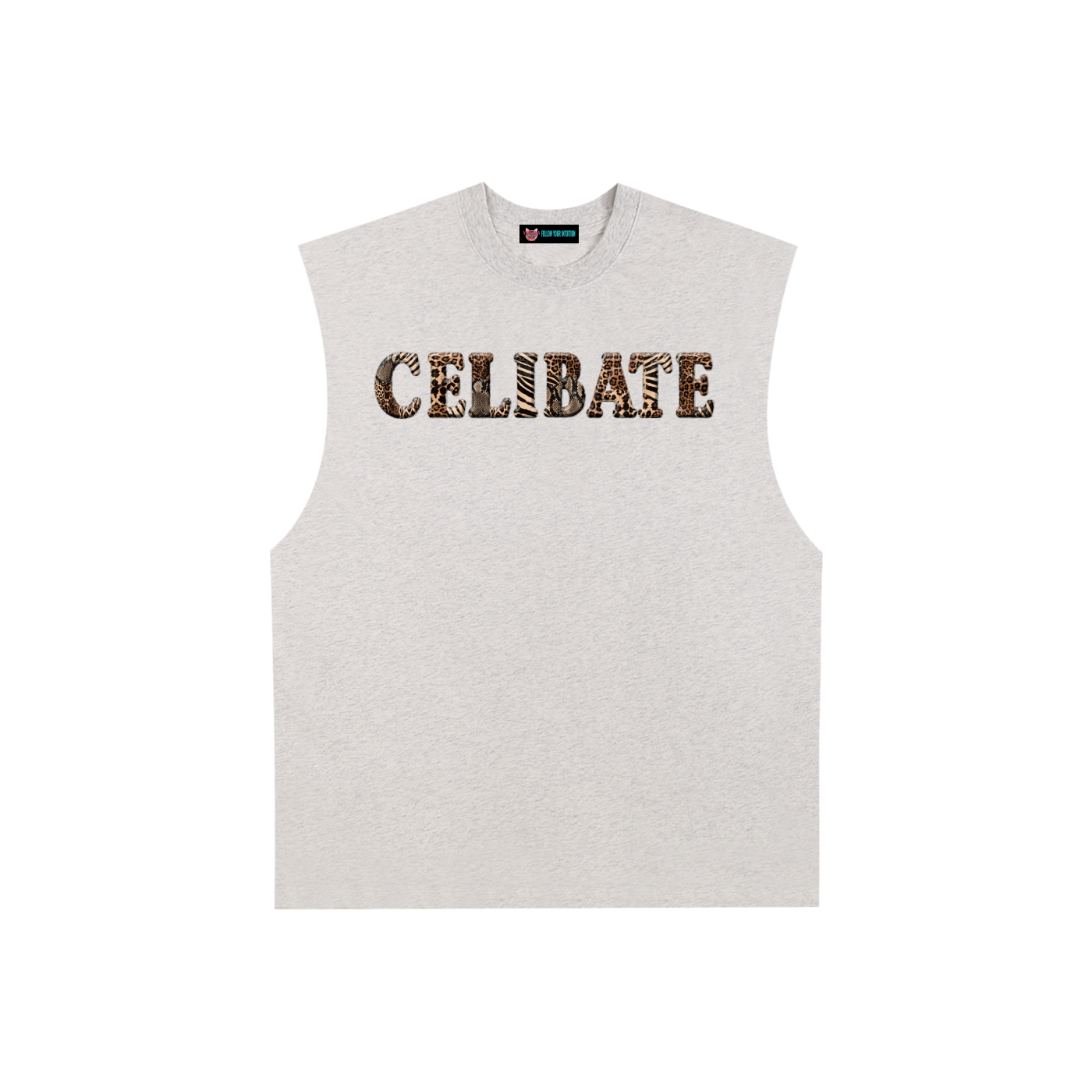 Muscletank,celibate,unisexclothing,streetwear,contemporaryfashion,VIXANNANYC,leopardprint,animalprints,statement,statementpiece,Cotton,cottontank,graphictank