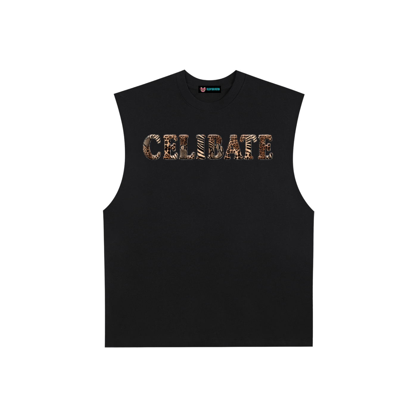 Muscletank,celibate,unisexclothing,streetwear,contemporaryfashion,VIXANNANYC,leopardprint,animalprints,statement,statementpiece,Cotton,cottontank,graphictank