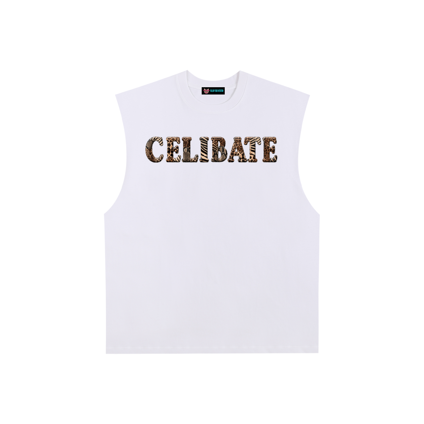 Muscletank,celibate,unisexclothing,streetwear,contemporaryfashion,VIXANNANYC,leopardprint,animalprints,statement,statementpiece,Cotton,cottontank,graphictank